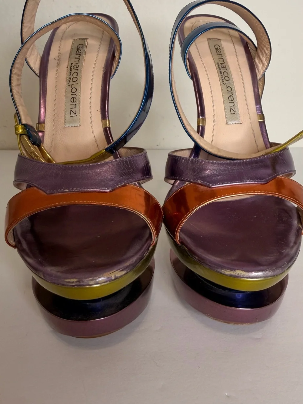 Gianmarco Lorenzi Metallic Multi-Color Platform Stiletto Sandal